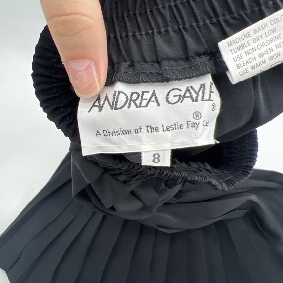 Vintage Leslie Fay Andrea Gayle Long Pleated Skirt 8 Black Elastic Waist Ballet - Picture 6 of 11